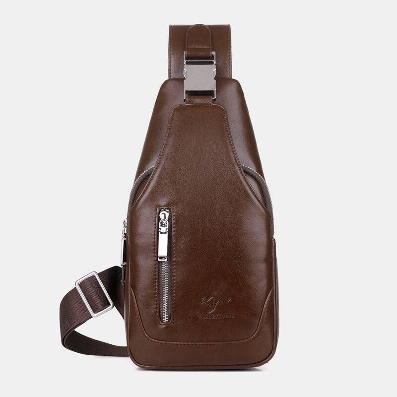 Herr Pu Läder Business Casual Utomhus Vattentät Multi-carry Axelväska Crossbody Bag Bröstväska Med Usb-laddning