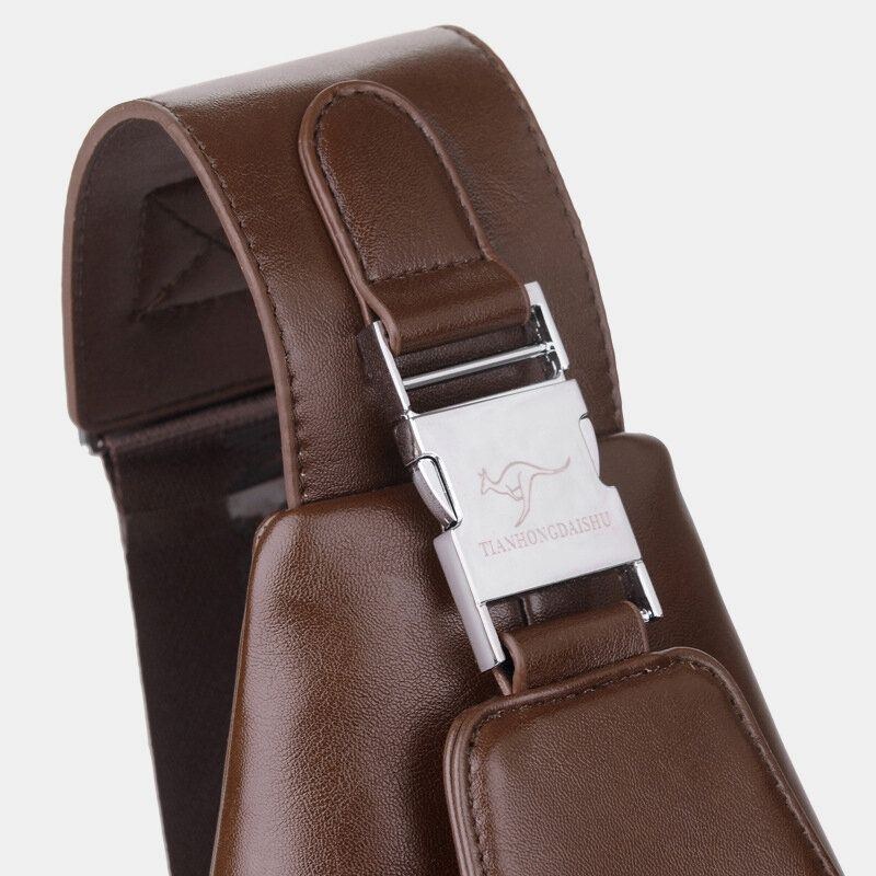 Herr Pu Läder Business Casual Utomhus Vattentät Multi-carry Axelväska Crossbody Bag Bröstväska Med Usb-laddning