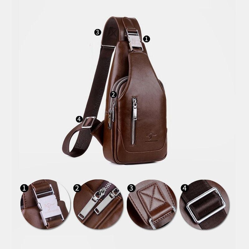 Herr Pu Läder Business Casual Utomhus Vattentät Multi-carry Axelväska Crossbody Bag Bröstväska Med Usb-laddning