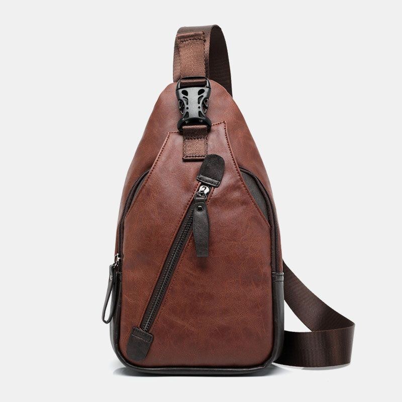 Herr Pu-läder Flerficks Vattentät Casual Crossbody-väska Bröstväska Sling Bag