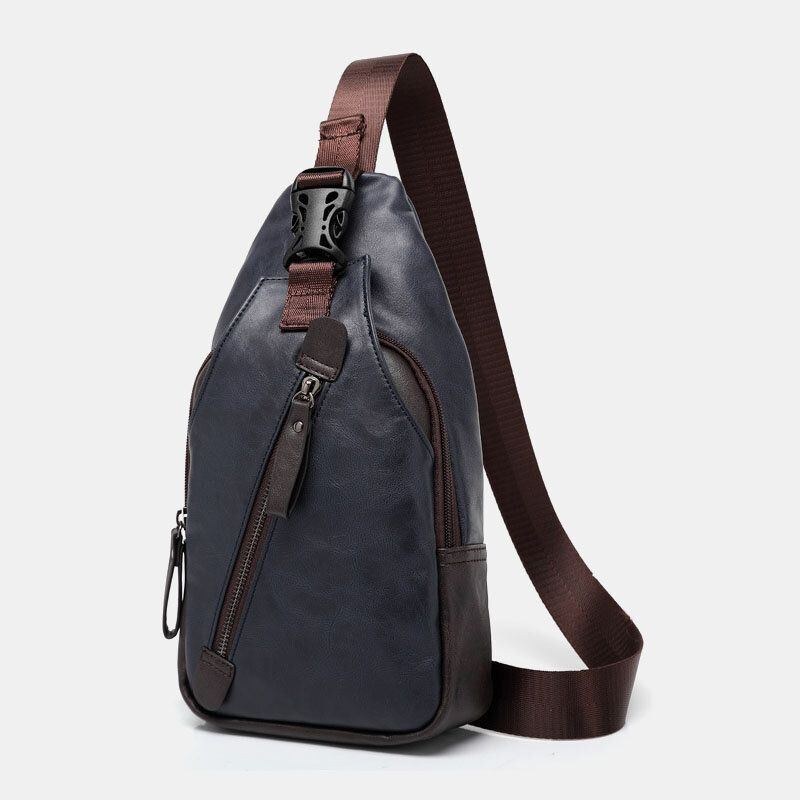 Herr Pu-läder Flerficks Vattentät Casual Crossbody-väska Bröstväska Sling Bag