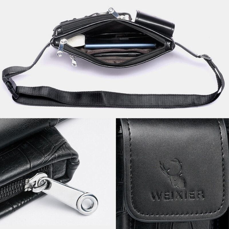 Herr Pu-läder Multi-pocket Slitstark Bröstväska Midjeväska Hörlurshål Design 6.5 Tums Telefonväska Crossbody-väskor