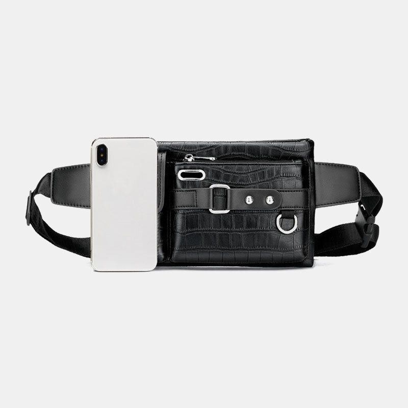 Herr Pu-läder Multi-pocket Slitstark Bröstväska Midjeväska Hörlurshål Design 6.5 Tums Telefonväska Crossbody-väskor