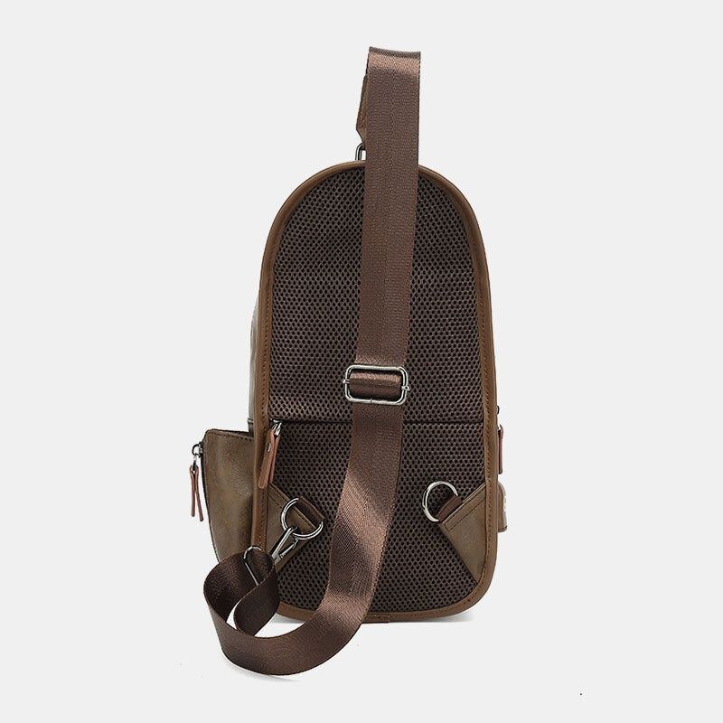 Herr Pu Läder Vintage Multifunktion Hörlurar Hål Usb Laddning Crossbody Bag Bröstväska Sling Bag