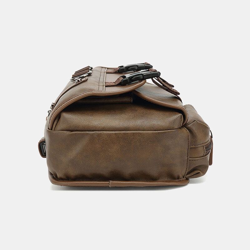 Herr Pu Läder Vintage Multifunktion Hörlurar Hål Usb Laddning Crossbody Bag Bröstväska Sling Bag