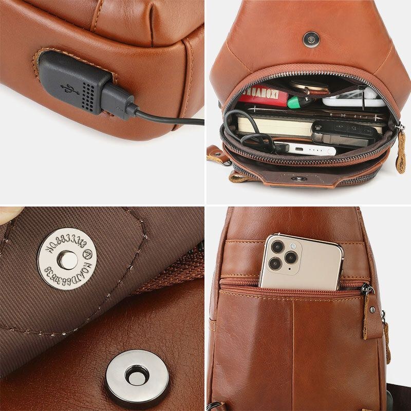 Herr Retro Äkta Läder Multifunktion Multi-ficks Hasp Chest Bag Wear Crossbody Bag