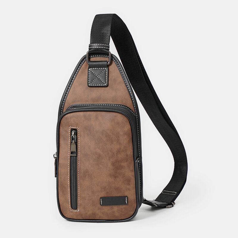 Herr Retro Casual Vattentät Stor Kapacitet Multifunktion Bröstväska Med Flera Fickor Pu Mjukt Läder Crossbody Axelväska