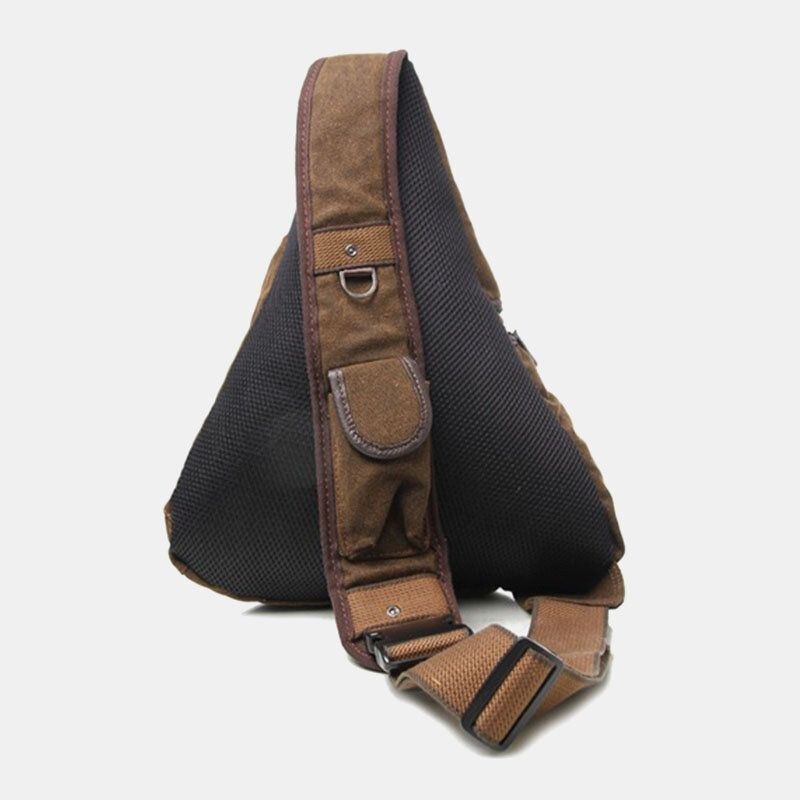 Herr Retro Tvättad Canvas Vattentät Bröstväska Med Flera Fickor Utomhussport Stor Kapacitet Slitstark Crossbody-väska Axelväska