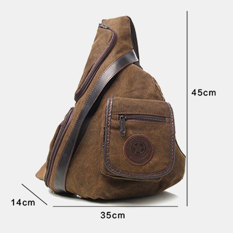 Herr Retro Tvättad Canvas Vattentät Bröstväska Med Flera Fickor Utomhussport Stor Kapacitet Slitstark Crossbody-väska Axelväska