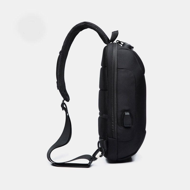 Herr Stöldskydd Usb-laddning Flerlager Vattentät Crossbody-väska Bröstväska Sling Bag