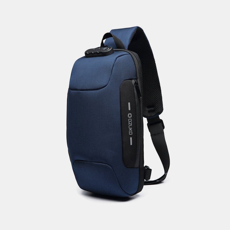 Herr Stöldskydd Usb-laddning Flerlager Vattentät Crossbody-väska Bröstväska Sling Bag