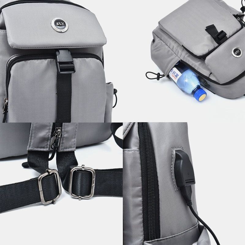 Herr Usb Laddning Multi-carry Flerlager Vattentät Crossbody Bag Bröstväska Sling Bag Ryggsäck