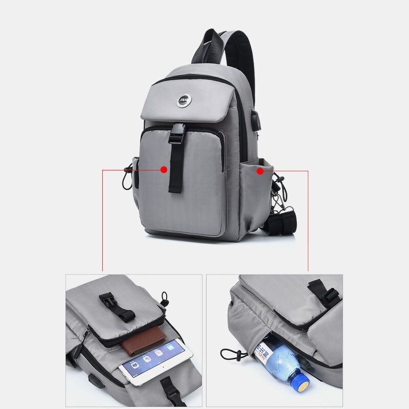 Herr Usb Laddning Multi-carry Flerlager Vattentät Crossbody Bag Bröstväska Sling Bag Ryggsäck