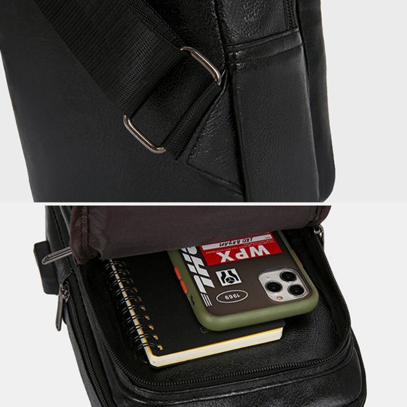 Herr Vintage Usb Laddningsdesign Flerficks Bröstväska Stor Kapacitet Slitstark Crossbody Axelväska