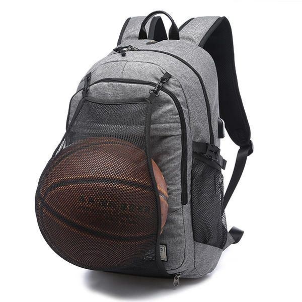 Herr Canvas Multifunktions Sportväska Casual Ryggsäck 17 Tums Basketryggsäck Med Usb-laddningsport