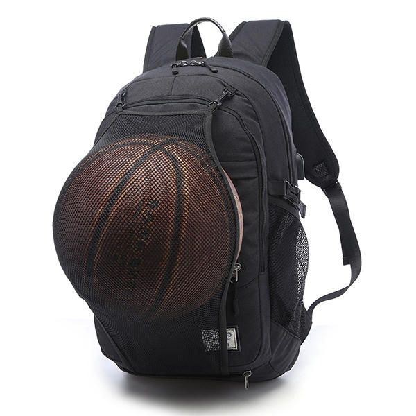 Herr Canvas Multifunktions Sportväska Casual Ryggsäck 17 Tums Basketryggsäck Med Usb-laddningsport