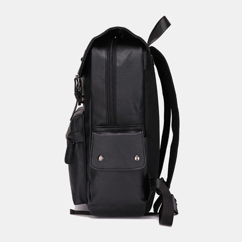 Herr Casual Travel Multi-pocket Ryggsäck Med Stor Kapacitet Solid Retro Slitstark Vattentät Pu Mjukt Läder 14 Tums Bärbar Datorväska