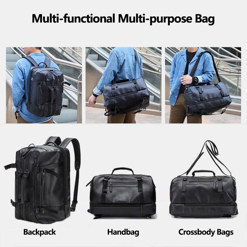 Herr Multi-purpose Pu-läderryggsäck 15.6 Tum Stor Kapacitet Laptopväska Med Flera Fickor Handväska Crossbody-väskor