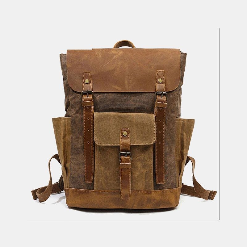 Herr Retro Vintage Canvas Läder Ryggsäck Sport Klätterväska Resa Stöldskyddsryggsäck