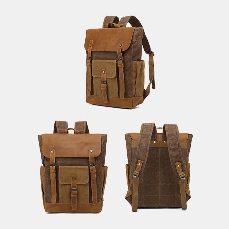 Herr Retro Vintage Canvas Läder Ryggsäck Sport Klätterväska Resa Stöldskyddsryggsäck