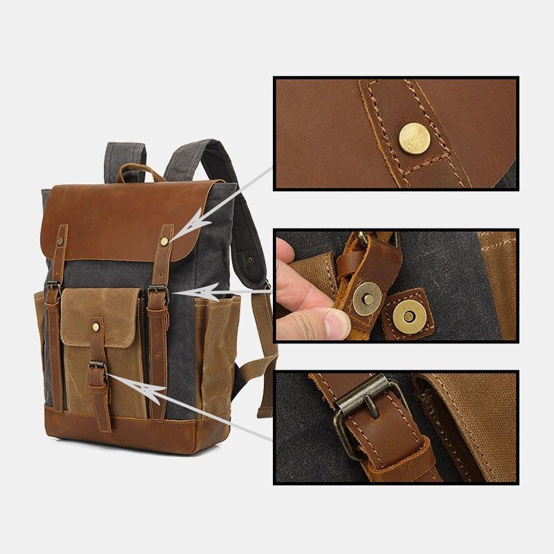 Herr Retro Vintage Canvas Läder Ryggsäck Sport Klätterväska Resa Stöldskyddsryggsäck