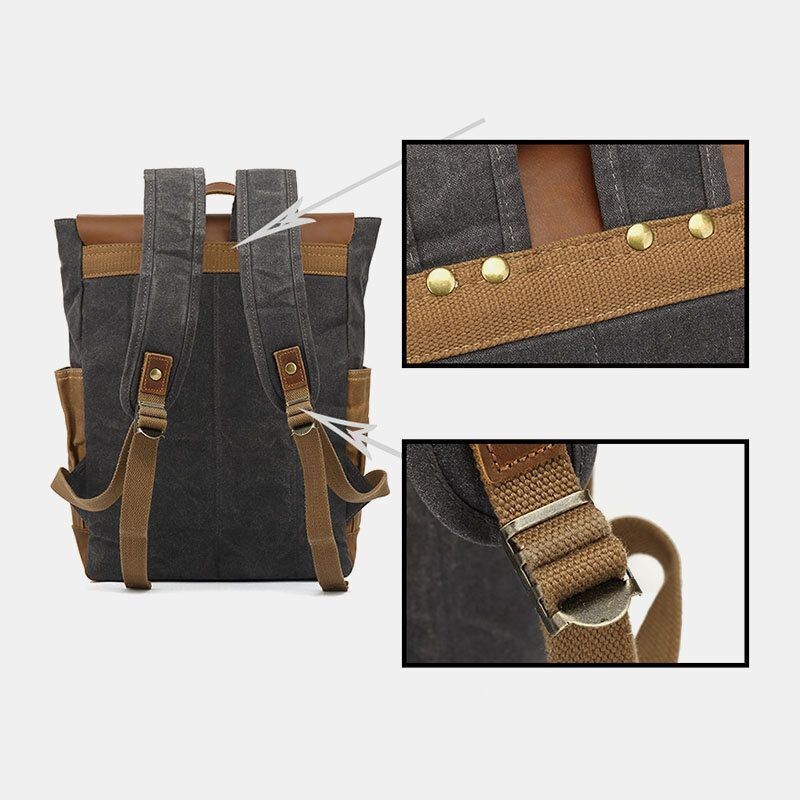 Herr Retro Vintage Canvas Läder Ryggsäck Sport Klätterväska Resa Stöldskyddsryggsäck