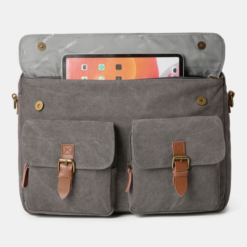 Herr Vintage Casual Canvas Stor Kapacitet 17 Tums Bärbar Datorväska Ryggsäck Crossbody-väska Med Flera Fickor