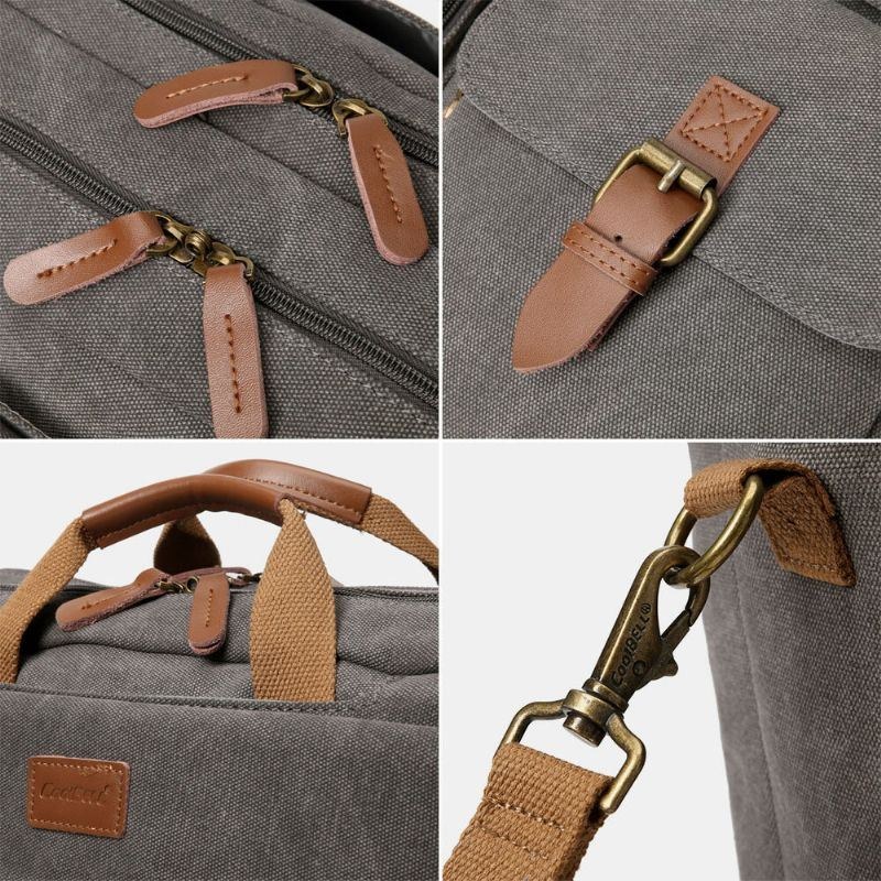 Herr Vintage Casual Canvas Stor Kapacitet 17 Tums Bärbar Datorväska Ryggsäck Crossbody-väska Med Flera Fickor