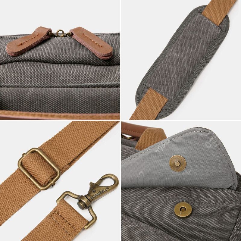 Herr Vintage Casual Canvas Stor Kapacitet 17 Tums Bärbar Datorväska Ryggsäck Crossbody-väska Med Flera Fickor