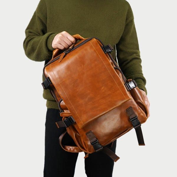 Men Solid Casual Multifunktion Laptop Flap Ryggsäck