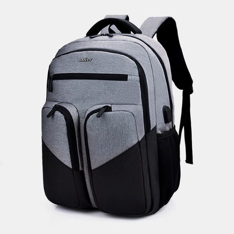 Nyligen Män Polyester Vattentät Laptop Ryggsäck Med Usb-laddning Casual Outdoor Travel School Bag