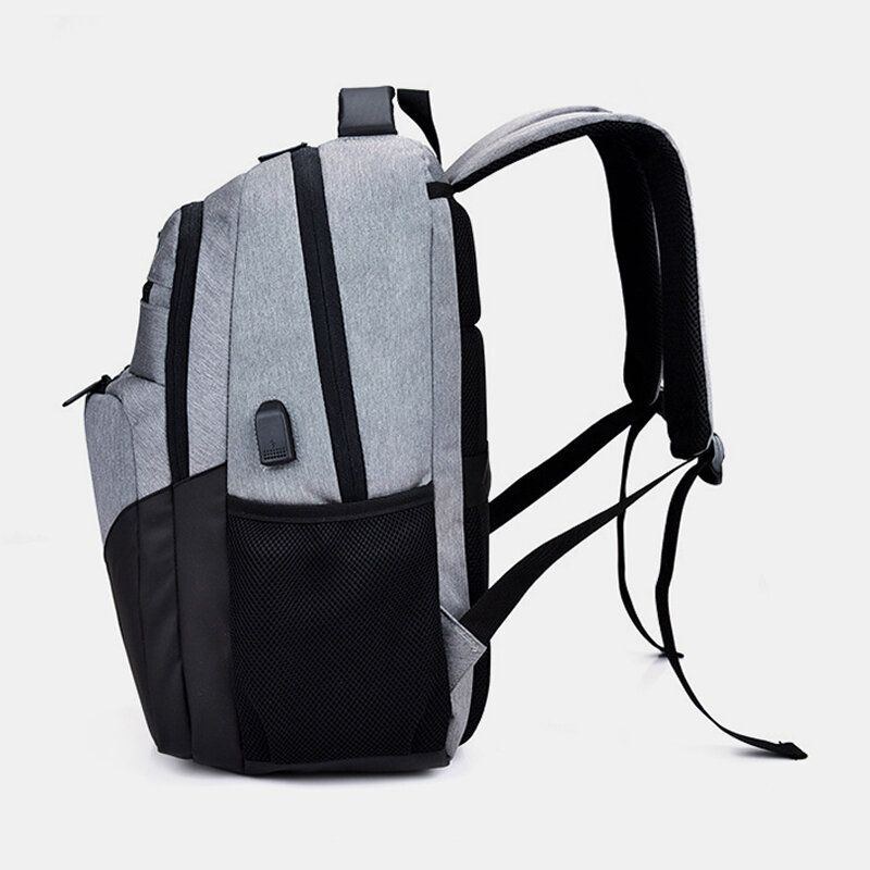 Nyligen Män Polyester Vattentät Laptop Ryggsäck Med Usb-laddning Casual Outdoor Travel School Bag