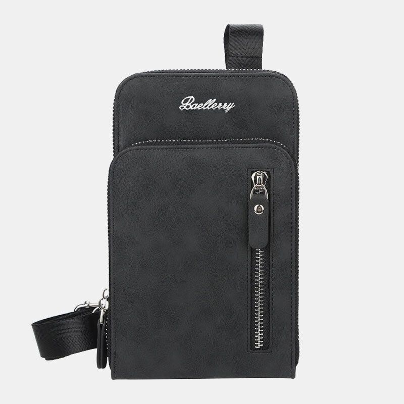 Baellerry Men Konstläder Multifunktion Vertikal Stor Kapacitet Dubbel Dragkedja 6.3 Tums Telefonväska Crossbody Väska Plånbok