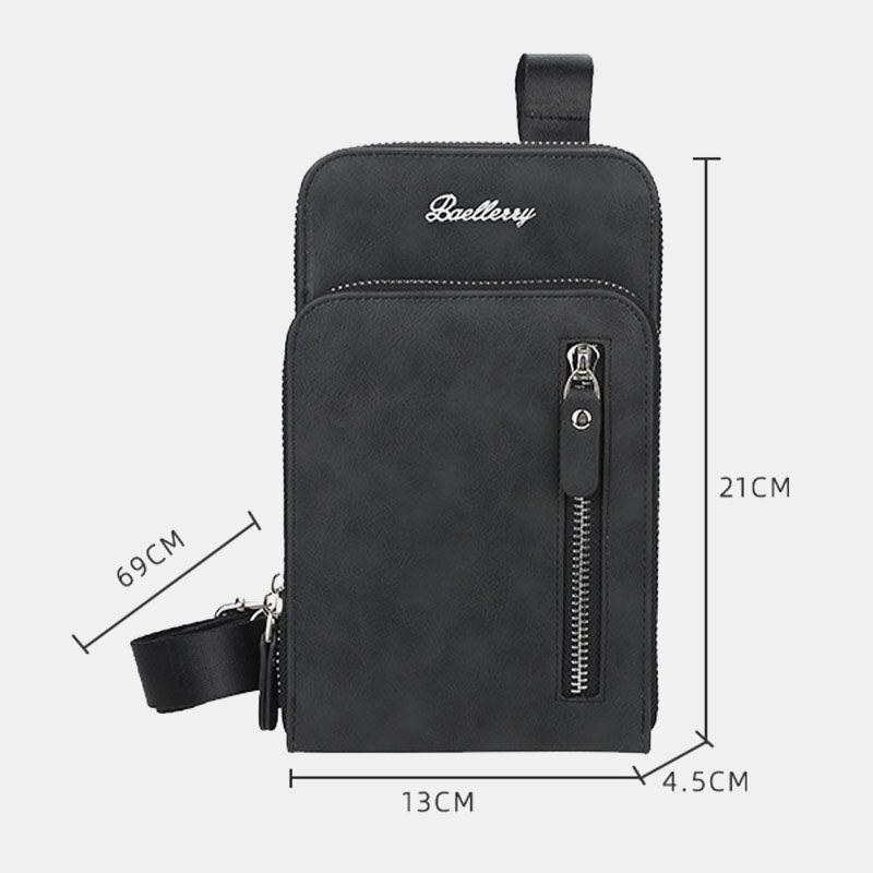 Baellerry Men Konstläder Multifunktion Vertikal Stor Kapacitet Dubbel Dragkedja 6.3 Tums Telefonväska Crossbody Väska Plånbok