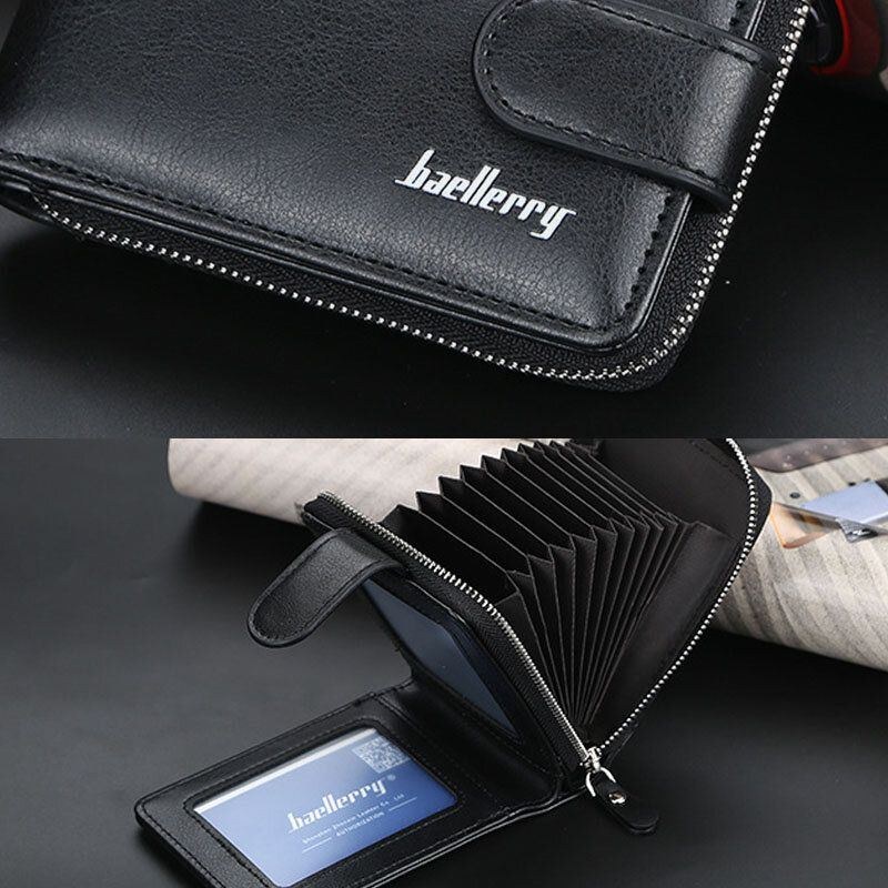 Baellerry Men Pu Leather Organ Design Multi-card Slot Retro Money Clip Card Holder Plånbok