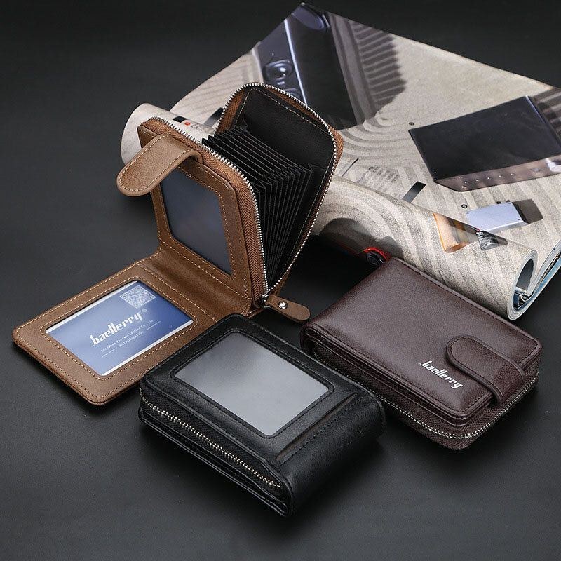 Baellerry Men Pu Leather Organ Design Multi-card Slot Retro Money Clip Card Holder Plånbok