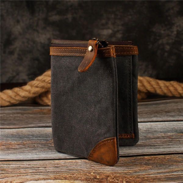 Canvas Vintage Plånbok Bifold 8 Card Slot Myntväska För Män