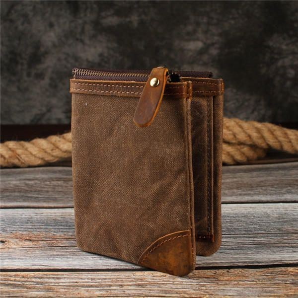 Canvas Vintage Plånbok Bifold 8 Card Slot Myntväska För Män