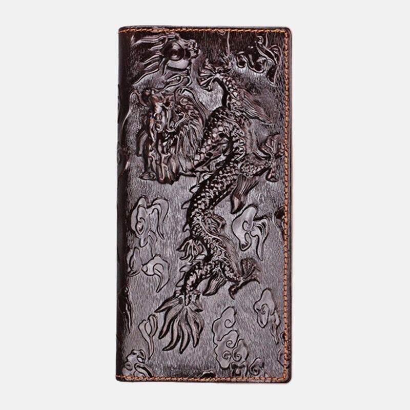 Herr Äkta Läder 3d Dragon Pattern Retro Business Multi-slot Card Holder Plånbok