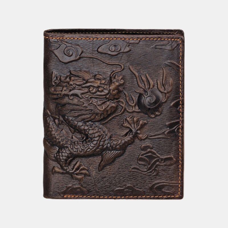 Herr Äkta Läder 3d Dragon Pattern Retro Business Multi-slot Card Holder Plånbok