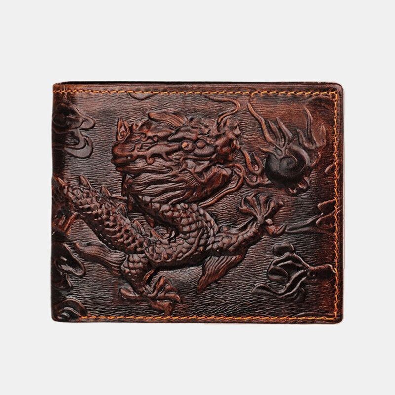 Herr Äkta Läder 3d Dragon Pattern Retro Business Multi-slot Card Holder Plånbok