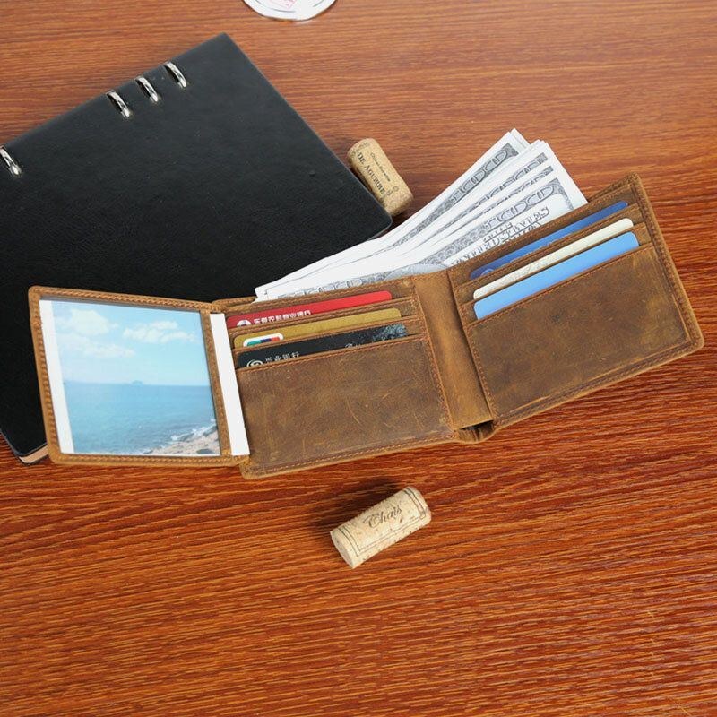 Herr Äkta Läder Bifold Kort Anti-magnetisk Money Clip Plånbok