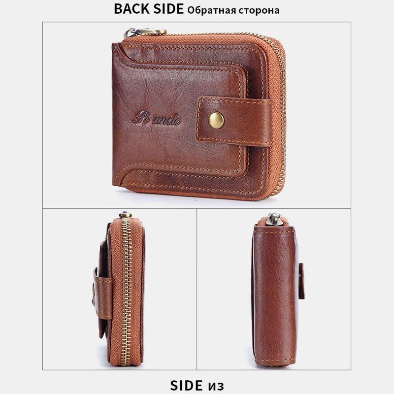 Herr Äkta Läder Blocking Wallet Vintage Organizer Dragkedja Plånbok