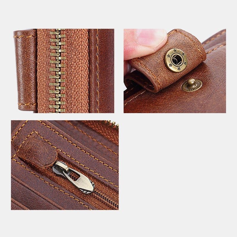 Herr Äkta Läder Blocking Wallet Vintage Organizer Dragkedja Plånbok