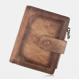 Herr Äkta Läder Hand Gnuggad Färg Kort Bifold Stor Kapacitet Pengaklämma Retro Multi-card Slot Kortfodral Körkortsplånbok