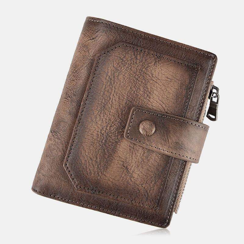 Herr Äkta Läder Hand Gnuggad Färg Kort Bifold Stor Kapacitet Pengaklämma Retro Multi-card Slot Kortfodral Körkortsplånbok