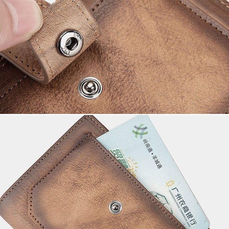 Herr Äkta Läder Hand Gnuggad Färg Kort Bifold Stor Kapacitet Pengaklämma Retro Multi-card Slot Kortfodral Körkortsplånbok