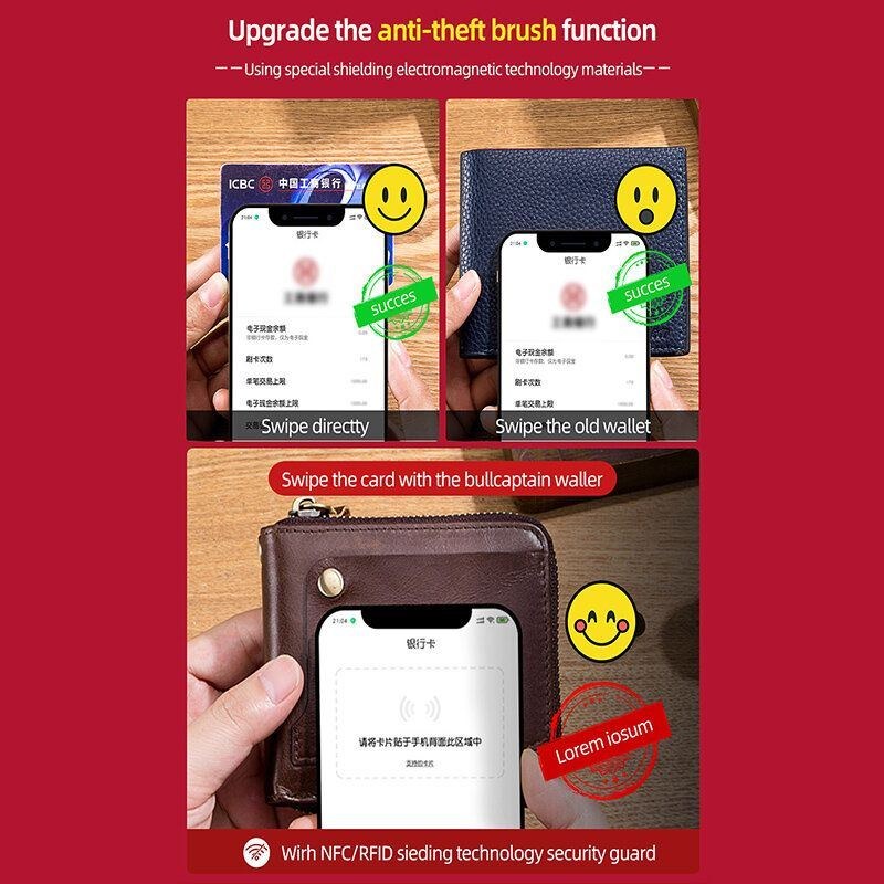 Herr Äkta Läder Multifunktion Bifold Dragkedja Plånböcker Antimagnetisk Multi-card Slot Korthållare Myntväska