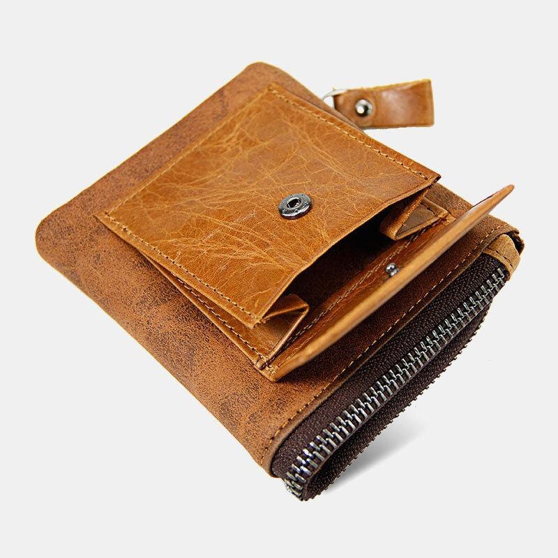 Herr Äkta Läder Multifunktion Retro Bifold Multi-card Slot Korthållare Myntväska Plånbok Pengaklämma