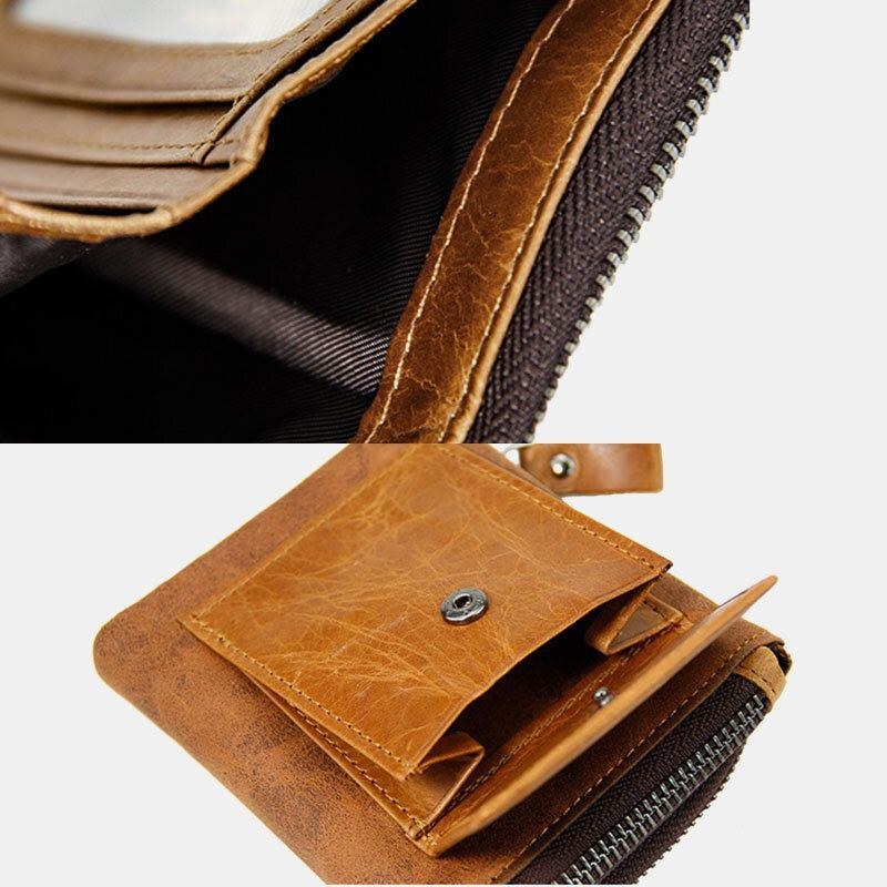 Herr Äkta Läder Multifunktion Retro Bifold Multi-card Slot Korthållare Myntväska Plånbok Pengaklämma